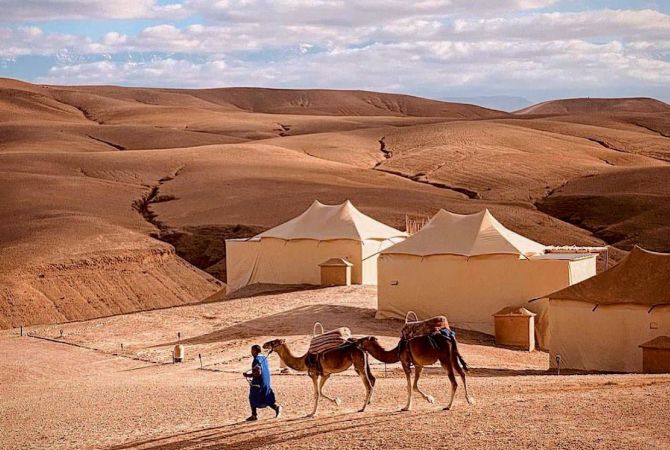 Camel trekking in Agafay desert